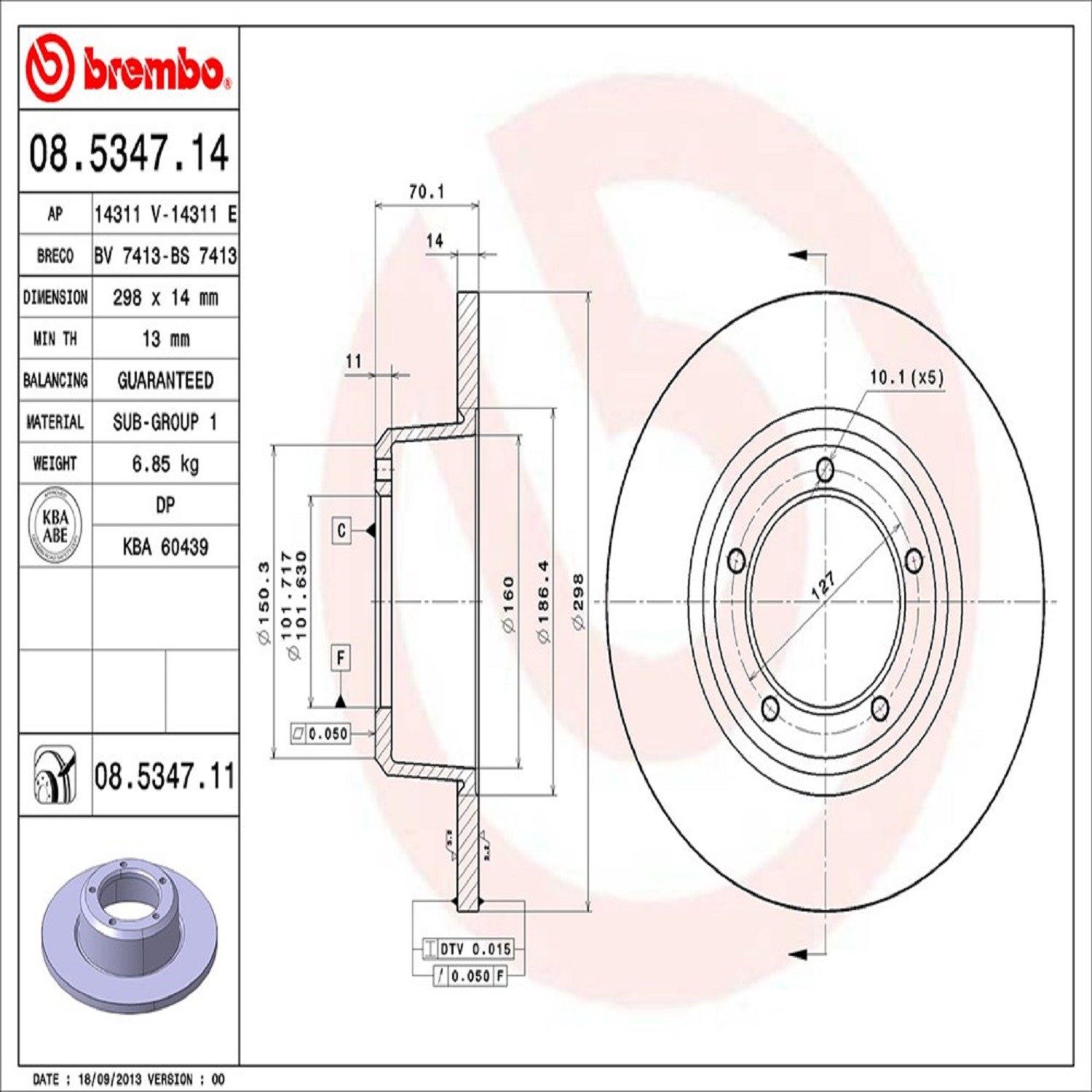 Brembo Front Solid Brake Rotor 08.5347.11 — image 4