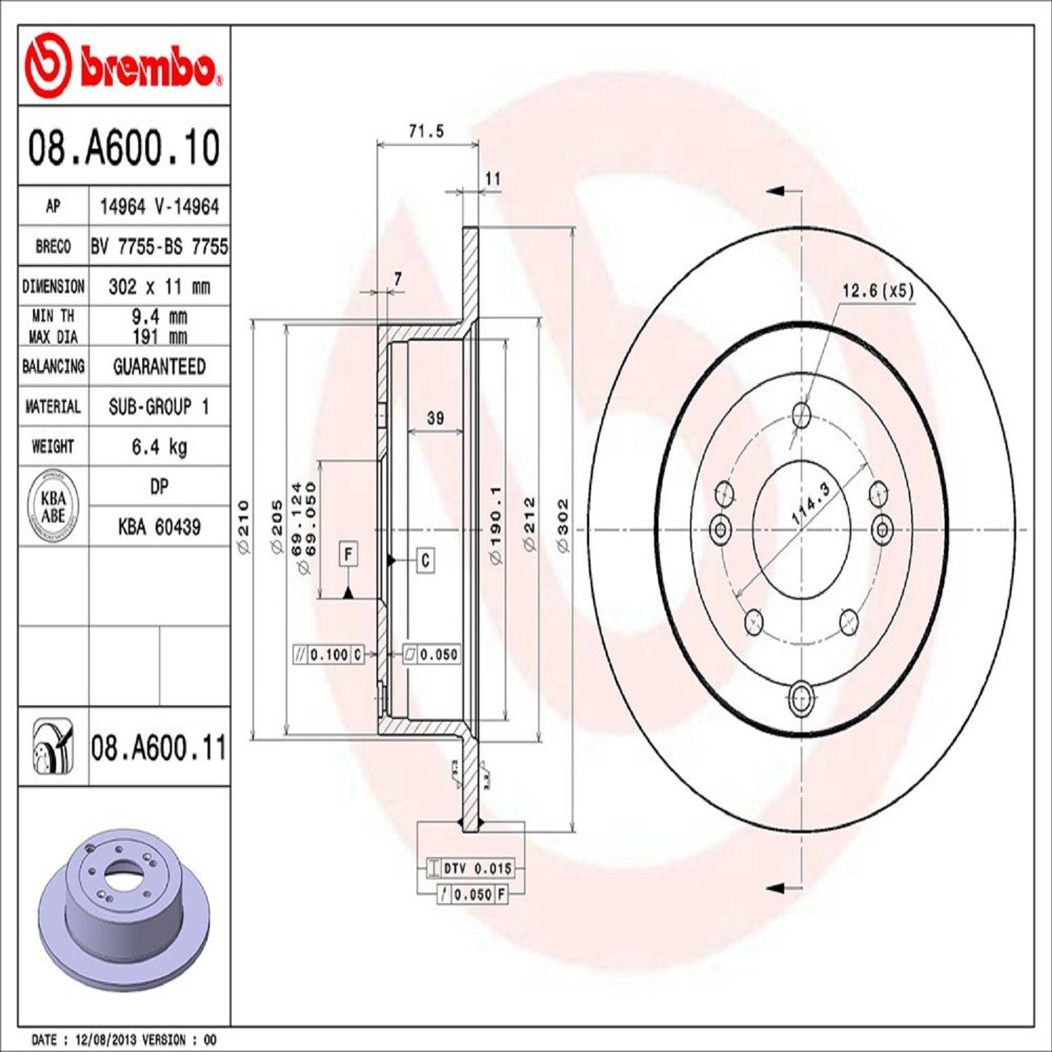 Brembo Rear Solid Brake Rotor 08.A600.11 — image 4