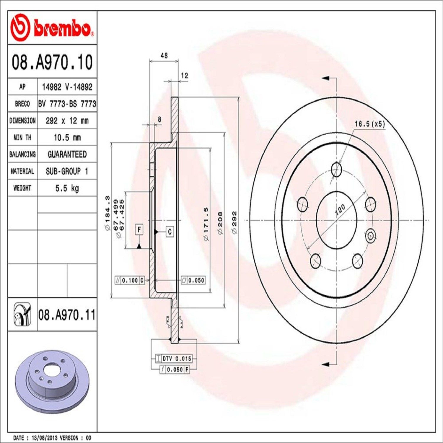Brembo Rear Solid Brake Rotor 08.A970.11 — image 4