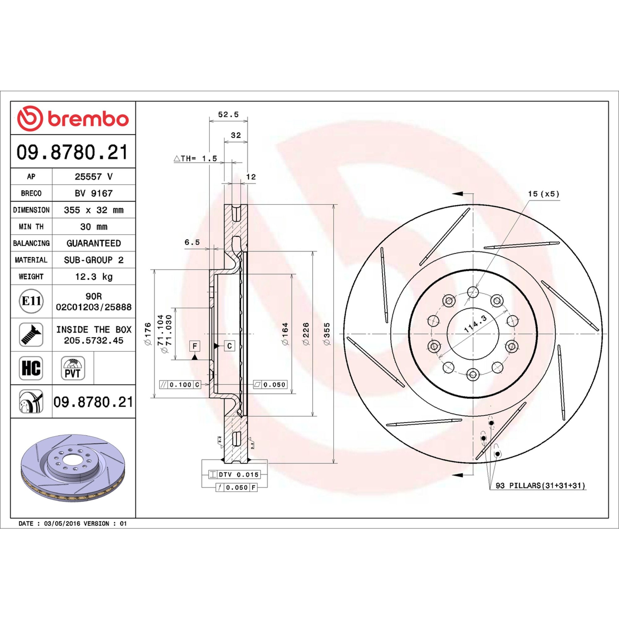 Brembo Front Vented Brake Rotor 09.8780.21 — image 5
