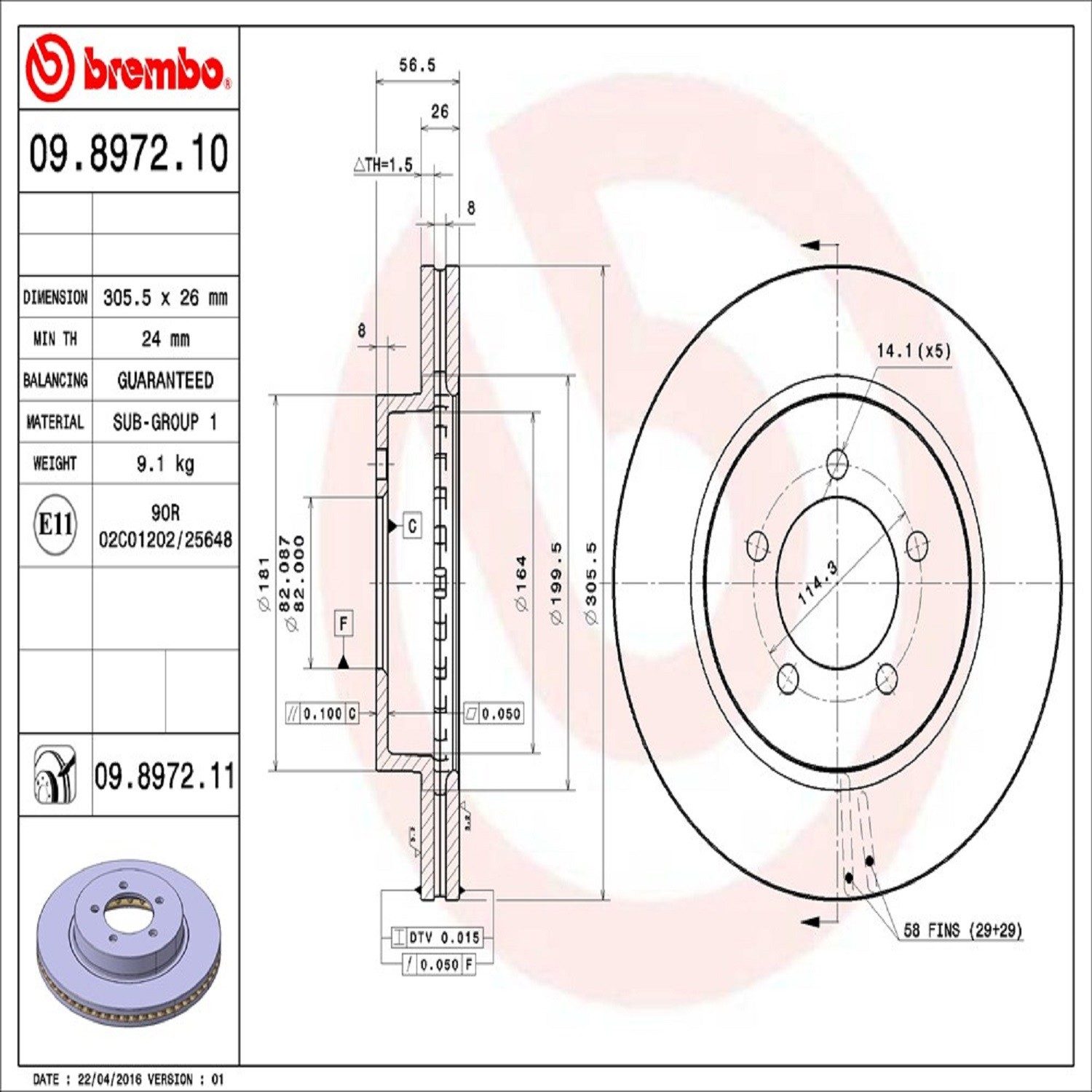 Brembo Front Vented Brake Rotor 09.8972.11 — image 4