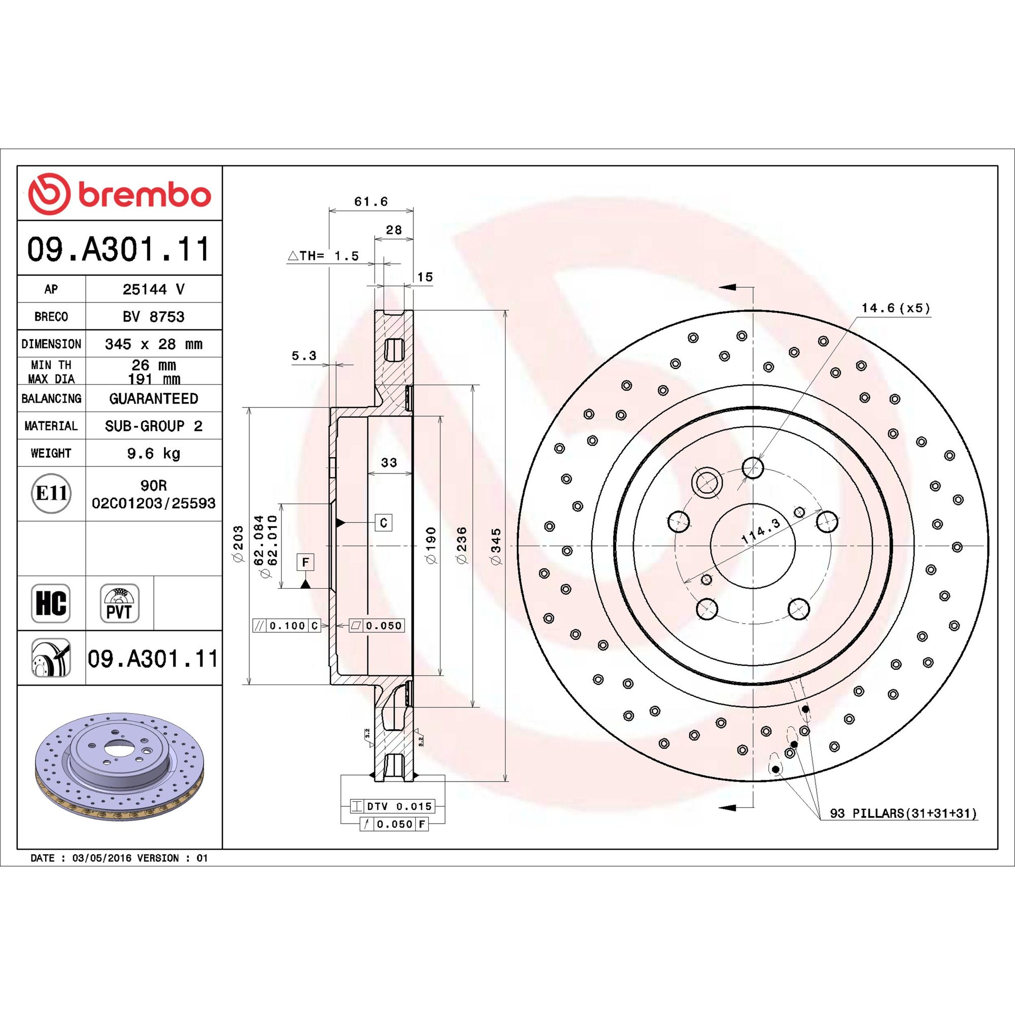 Brembo Rear Vented Brake Rotor 09.A301.11 — image 4