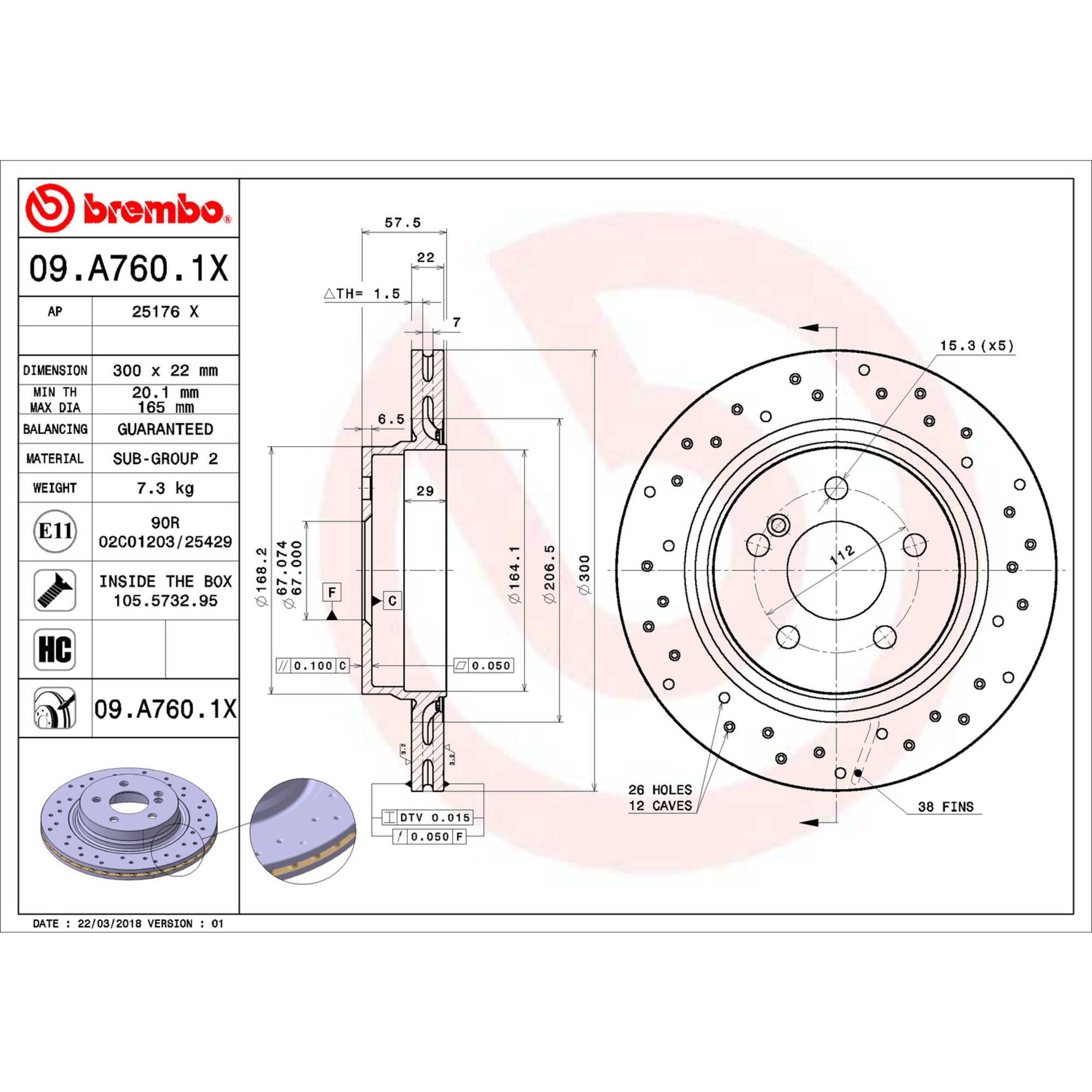Brembo Rear Vented Brake Rotor 09.A760.1X — image 4