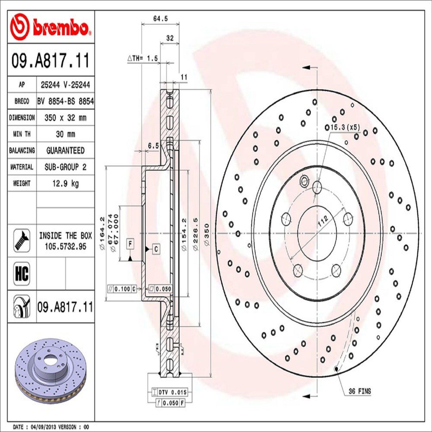 Brembo Front Vented Brake Rotor 09.A817.11 — image 5