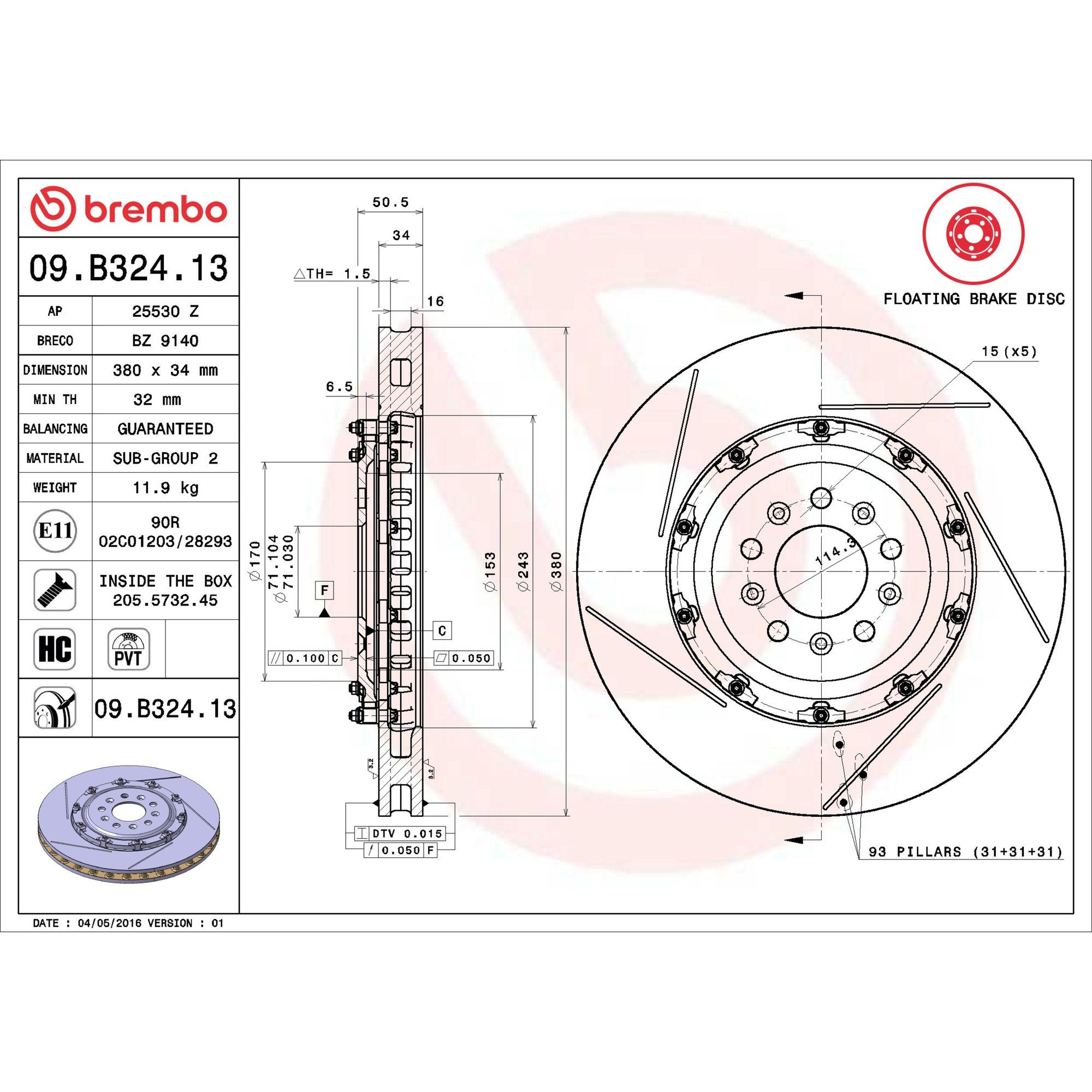 Brembo Front Vented Brake Rotor 09.B324.13 — image 5