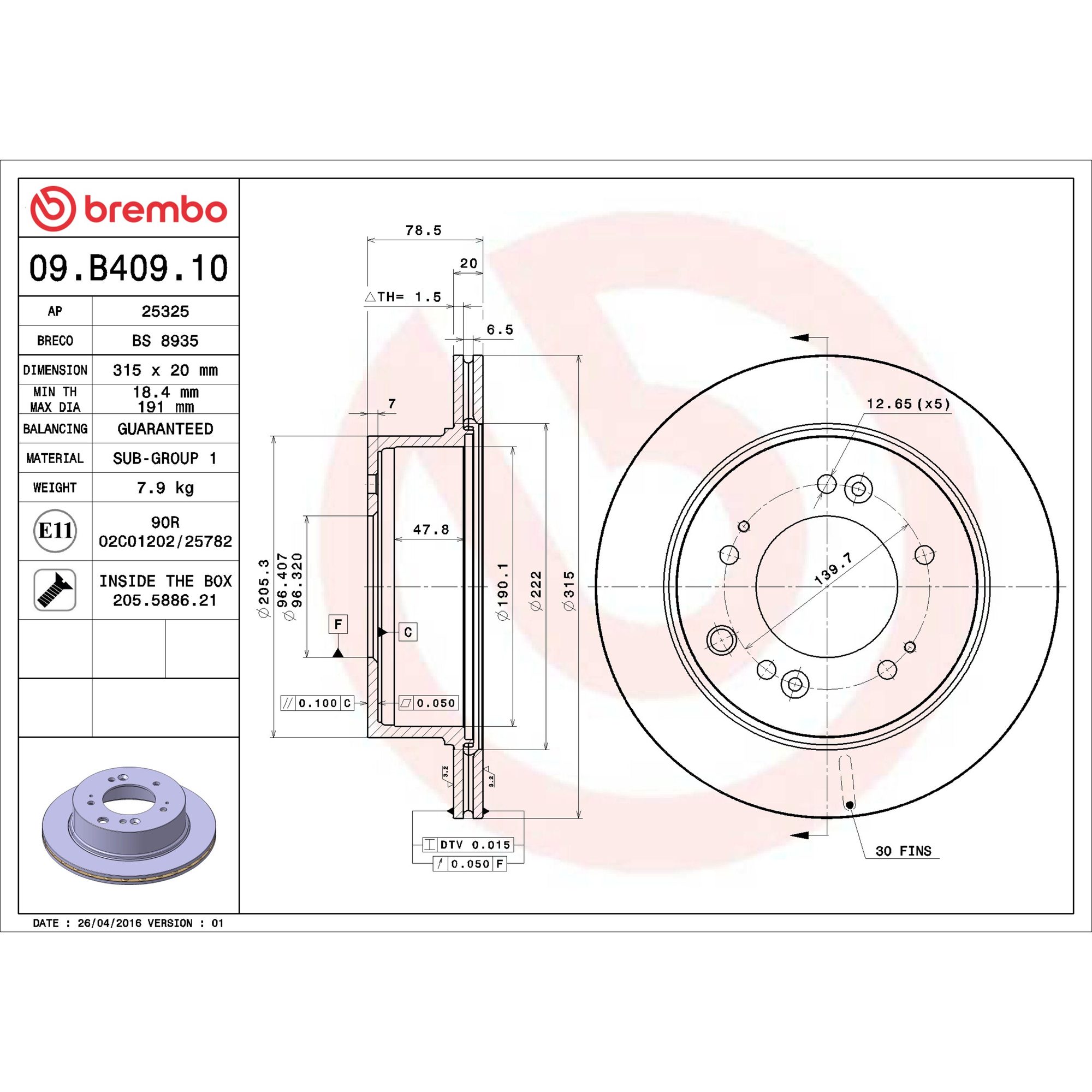 Brembo Rear Vented Brake Rotor 09.B409.10 — image 5