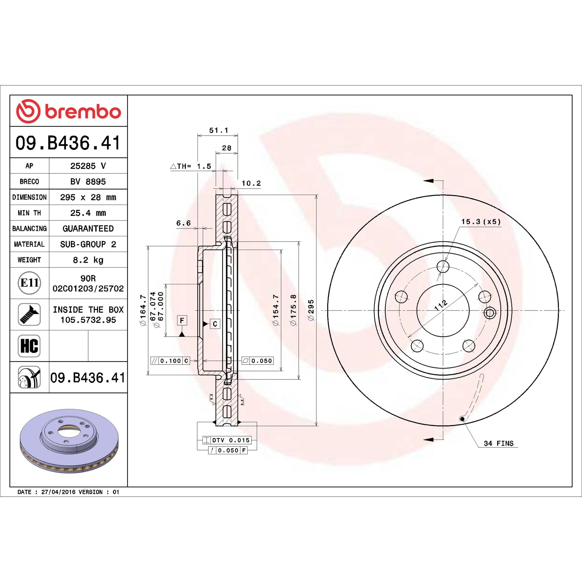 Brembo Front Vented Brake Rotor 09.B436.41 — image 5