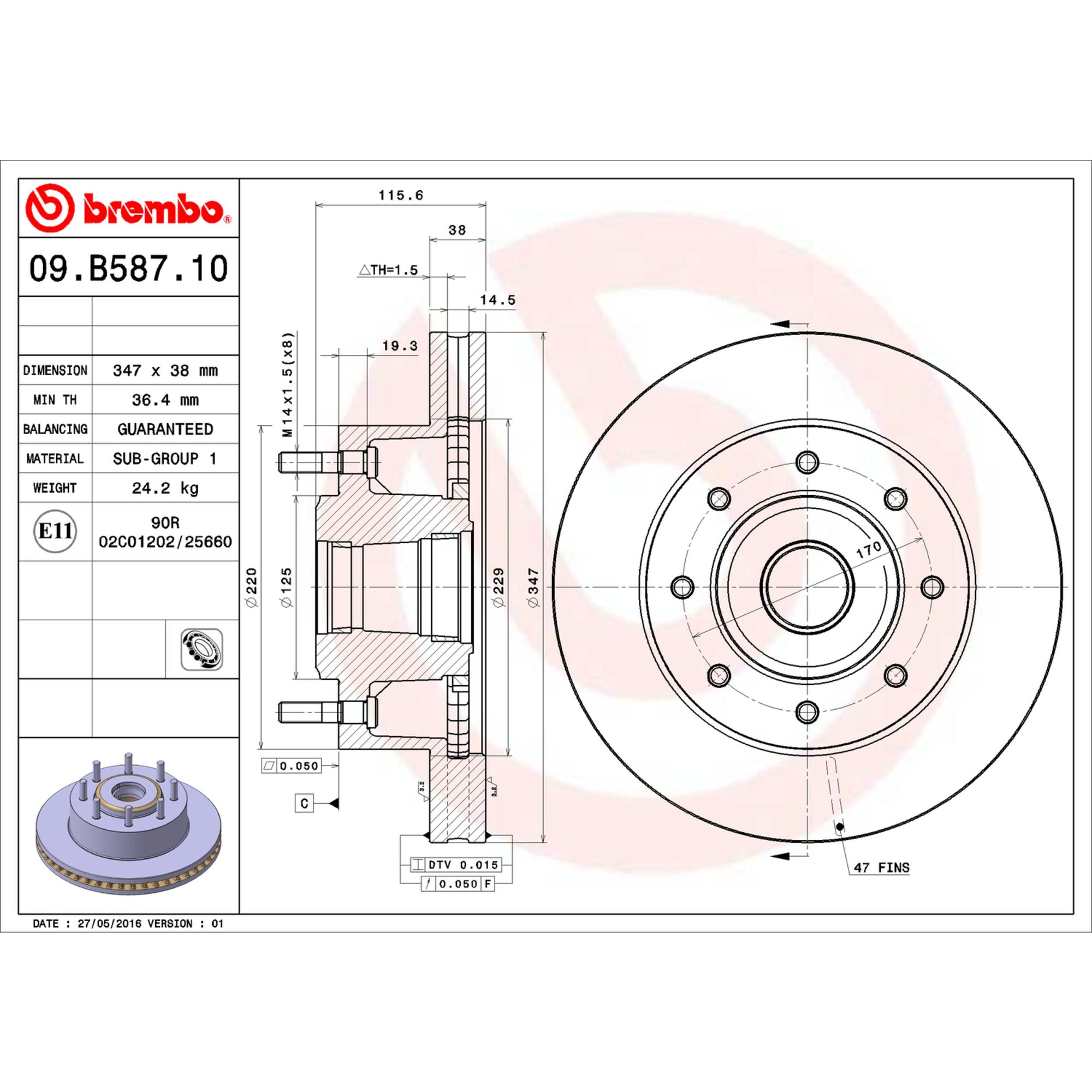 Brembo Front Vented Brake Rotor 09.B587.10 — image 4