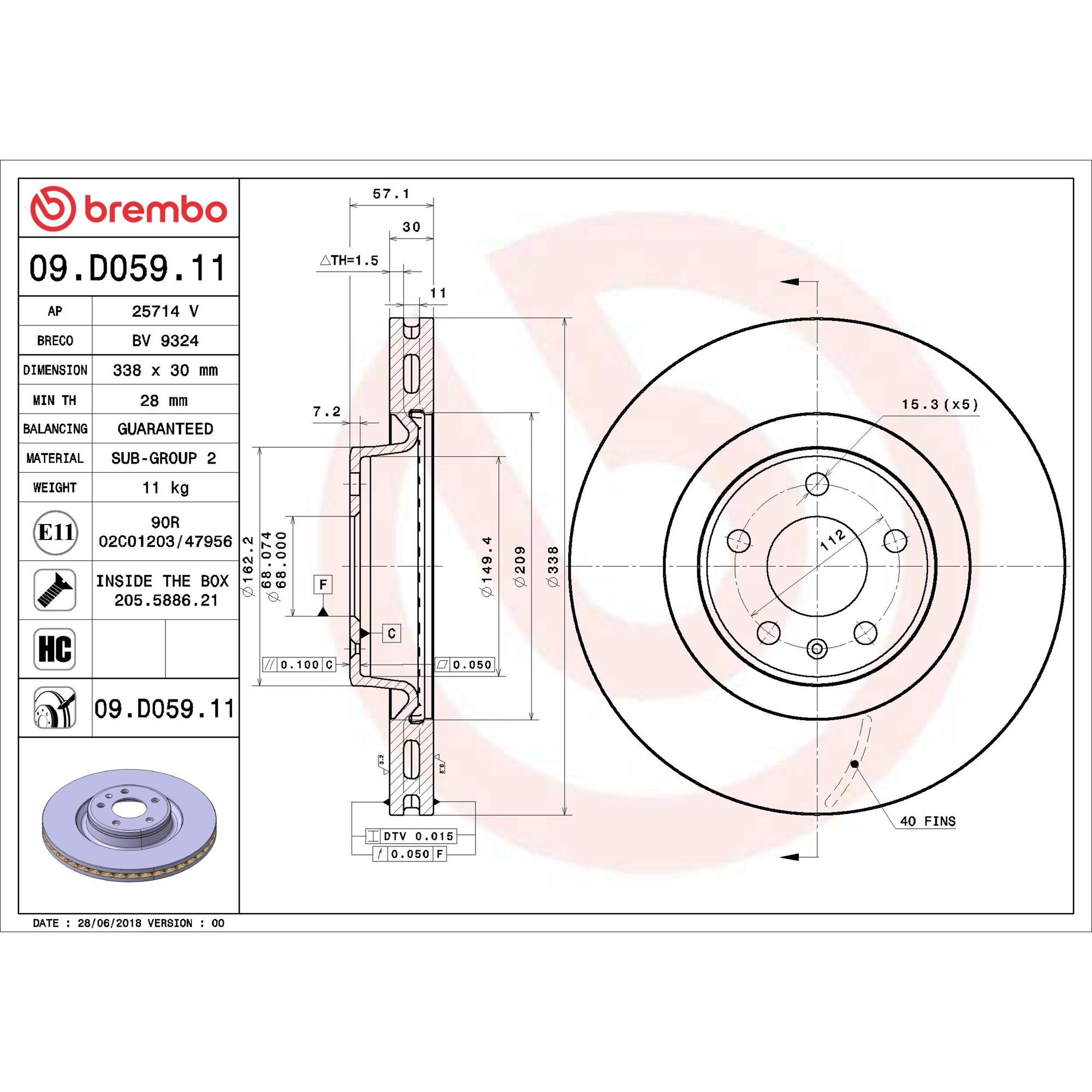 Brembo Front Vented Brake Rotor 09.D059.11 — image 5