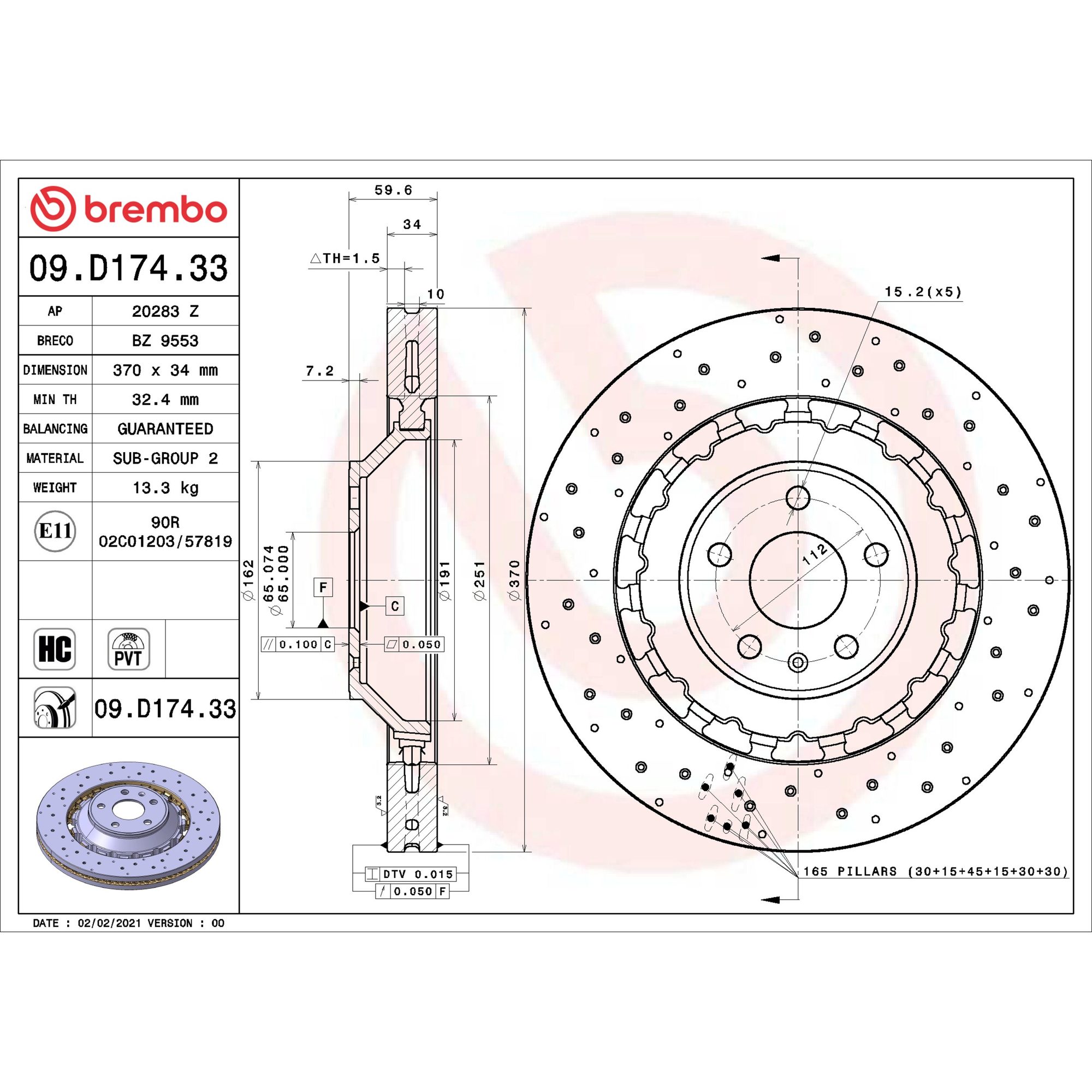 Brembo Front Vented Brake Rotor 09.D174.33 — image 5