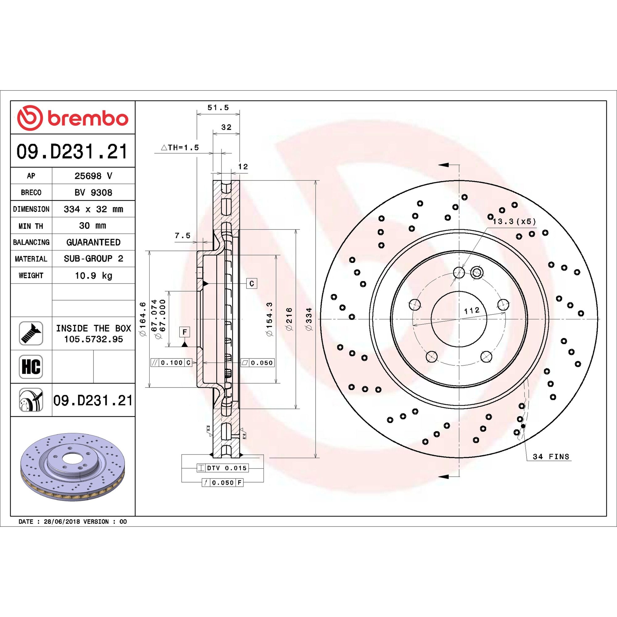 Brembo Front Vented Brake Rotor 09.D231.21 — image 5