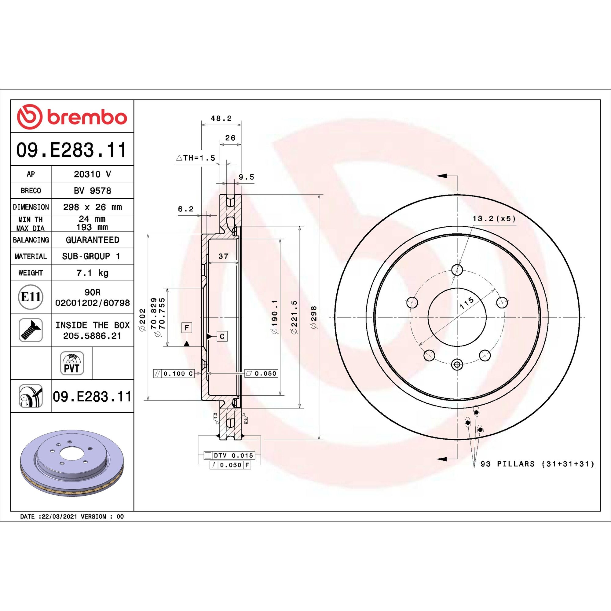 Brembo Rear Vented Brake Rotor 09.E283.11