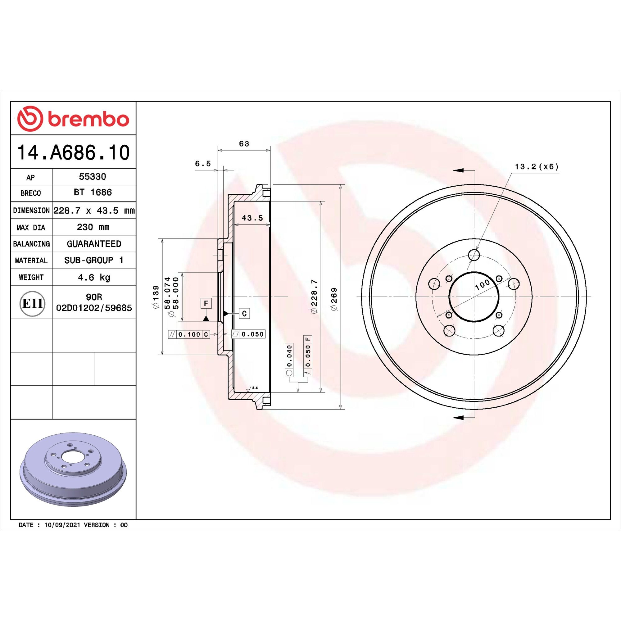 Brembo Rear Brake Drum 14.A686.10 — image 4