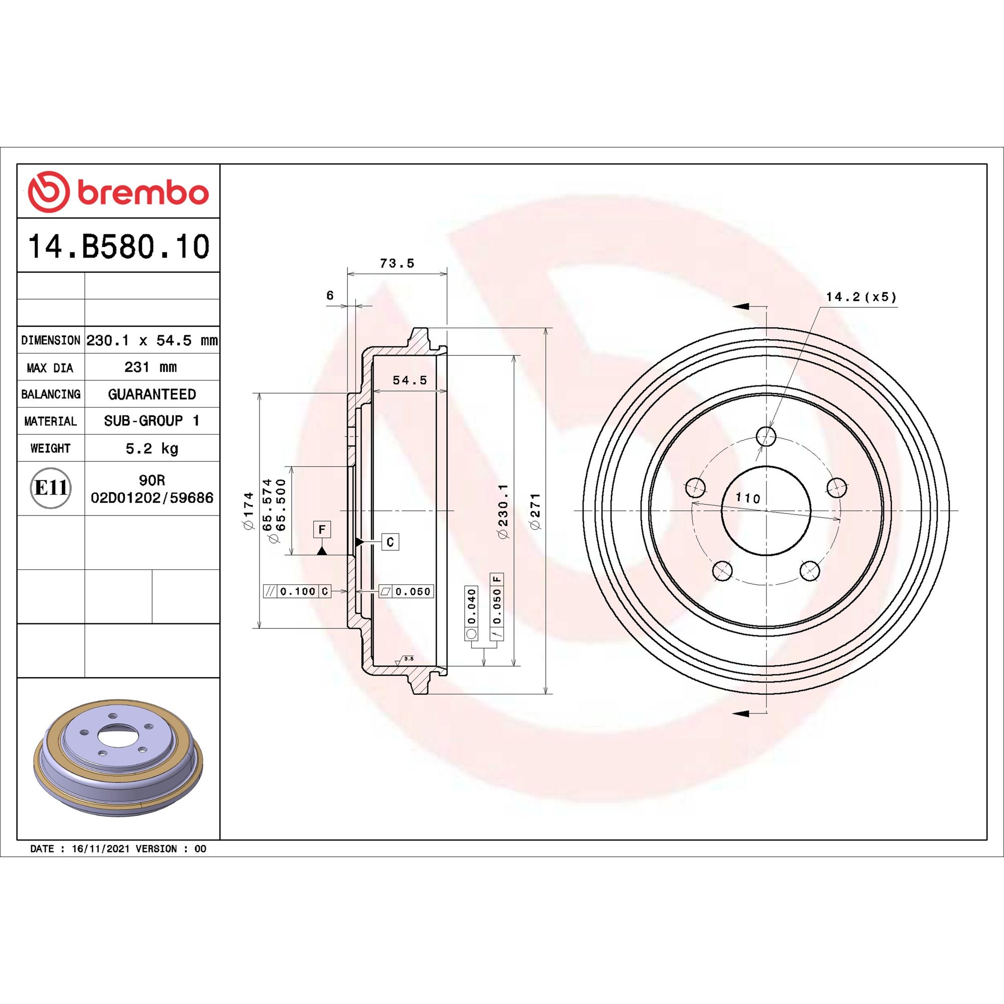 Brembo Rear Brake Drum 14.B580.10 — image 4
