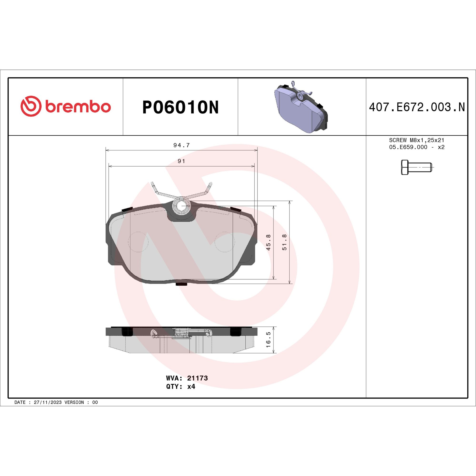 Brembo Front Ceramic Brake Pads P06010N — image 4