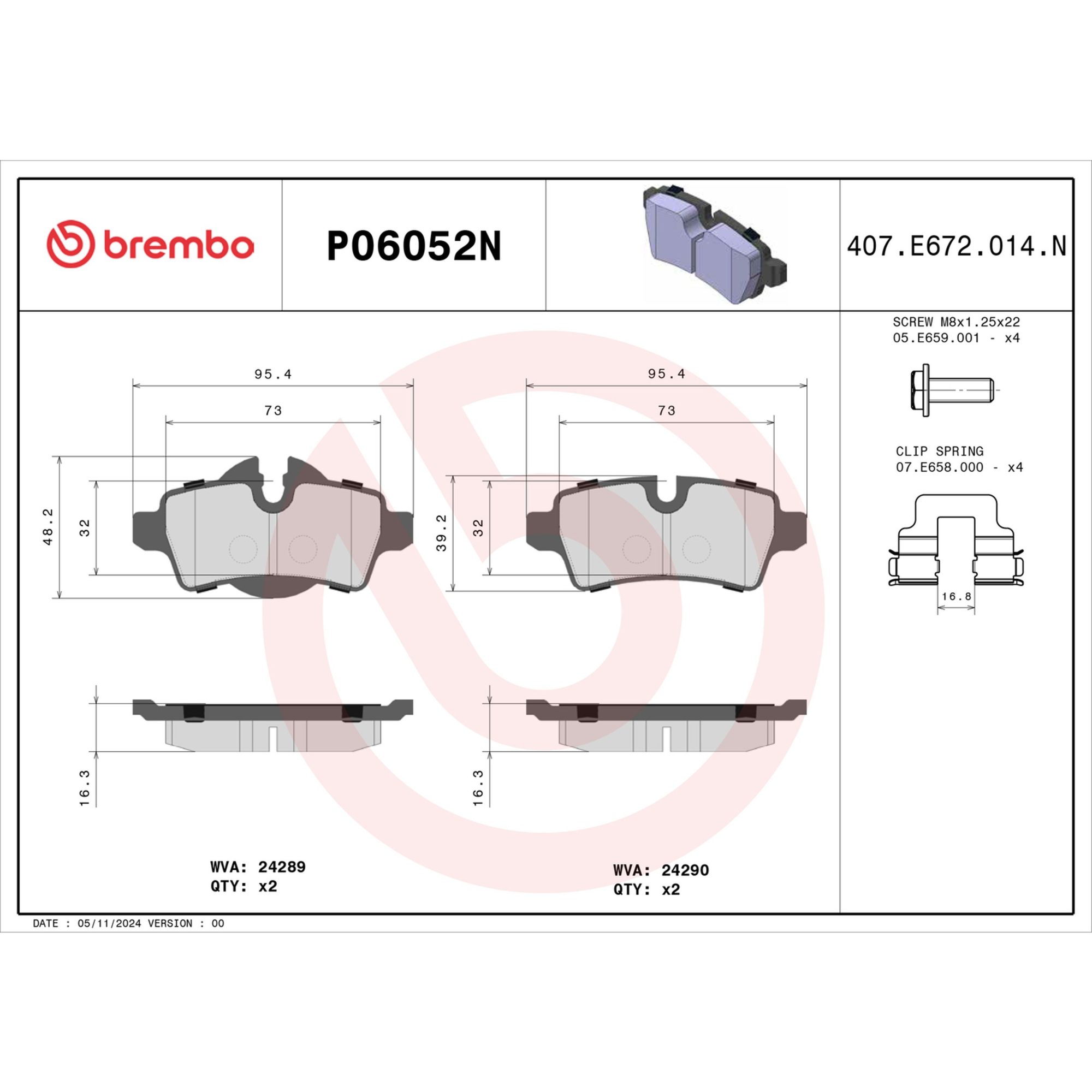Brembo Rear Ceramic Brake Pads P06052N — image 3