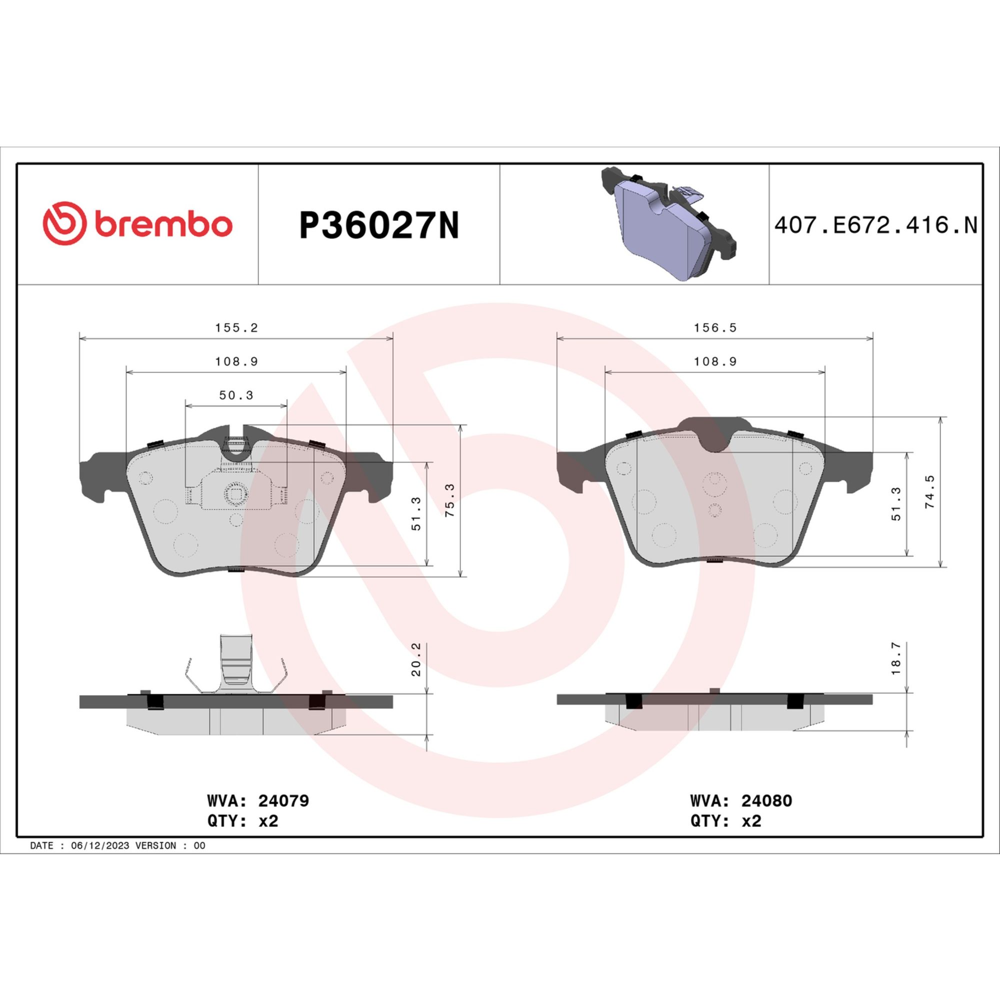 Brembo Front Ceramic Brake Pads P36027N — image 4