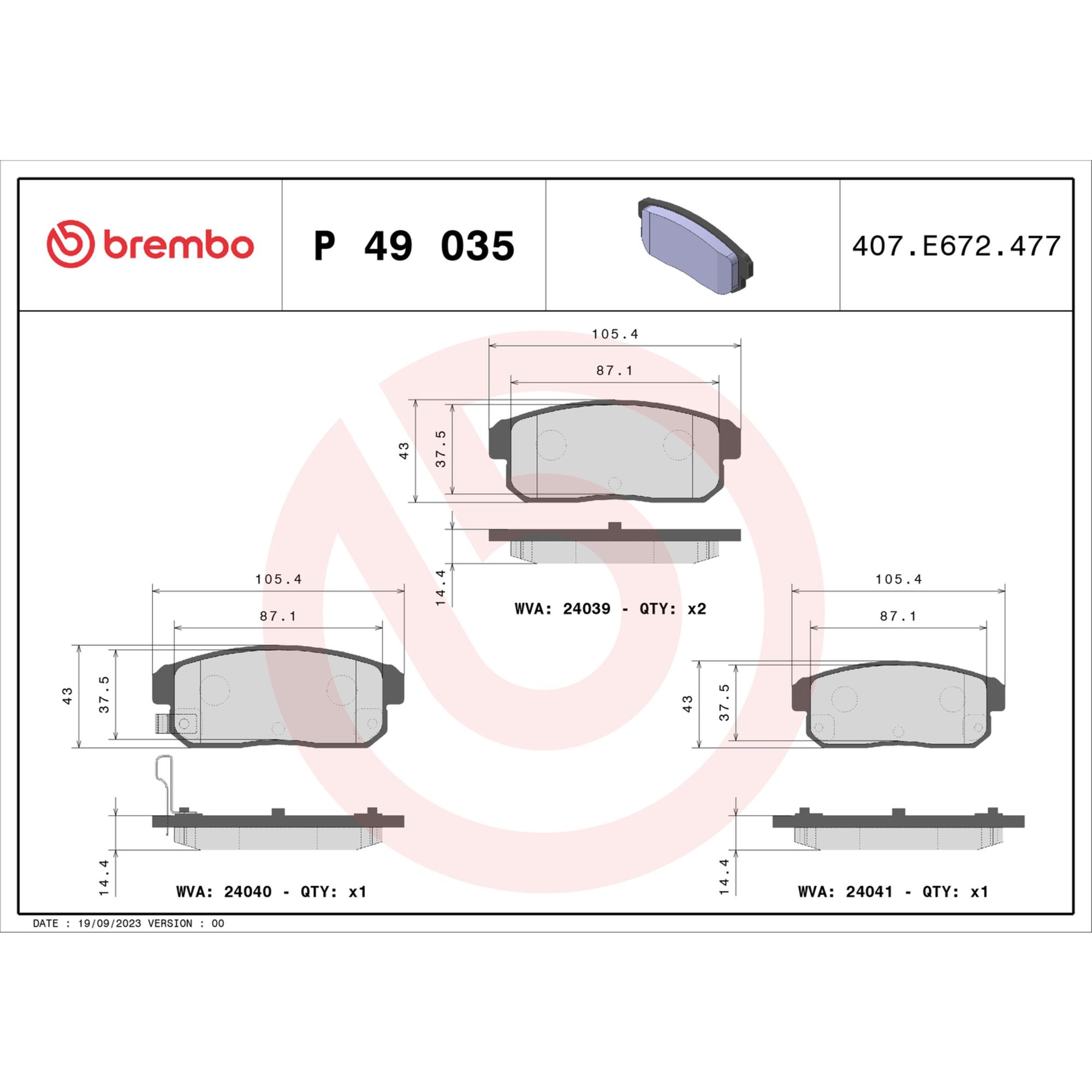 Brembo Rear Brake Pads P49035 — image 2