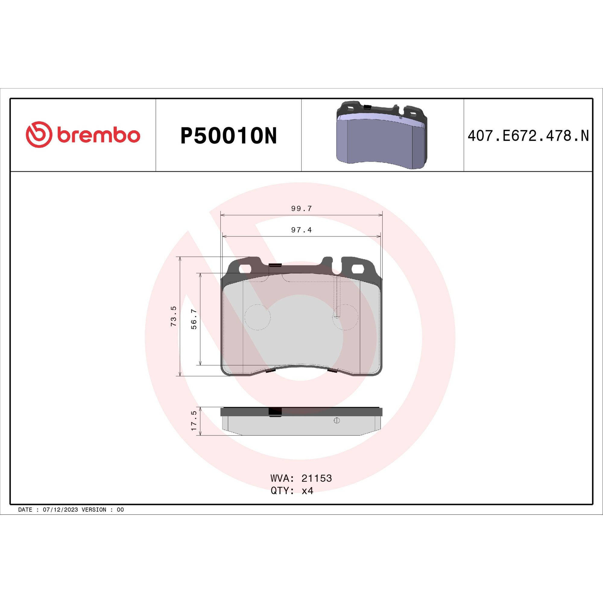 Brembo Ceramic Brake Pads P50010N — image 3