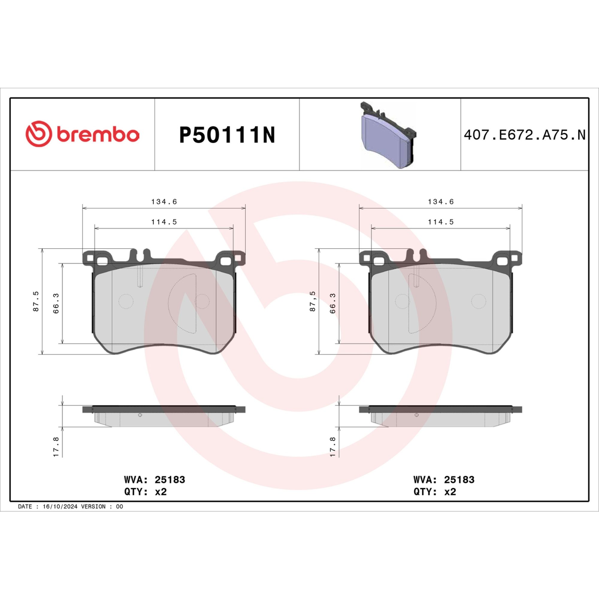 Brembo Front Ceramic Brake Pads P50111N — image 3